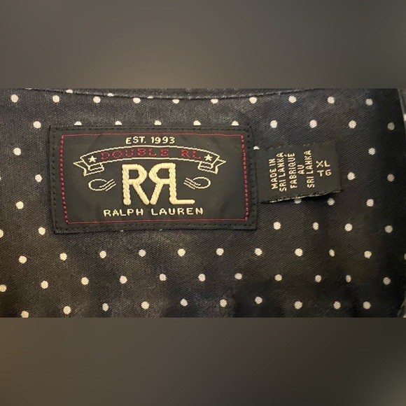 RRL Double RL Ralph Lauren Button Up Shirt Size XL Black With White Polka Dots - Picture 2 of 6